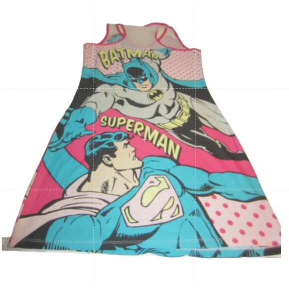Retro DC Comics Batman Superman Pink Frost Nightgown Sleep M - Picture 6 of 6